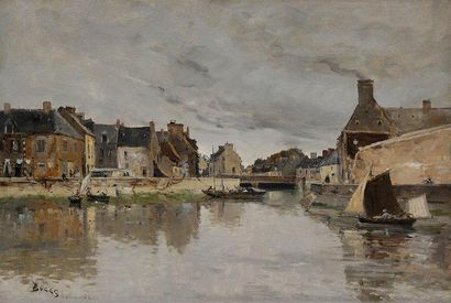 Frank-Myers Boggs (1855-1926) Le Port d'Isigny, 1882 Huile sur toile. Signée, datée...