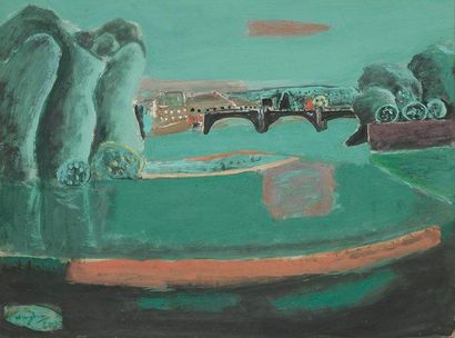 Henri HAYDEN (1883-1970) Le Pont, 1960 Gouache. Signée et datée en bas à gauche....