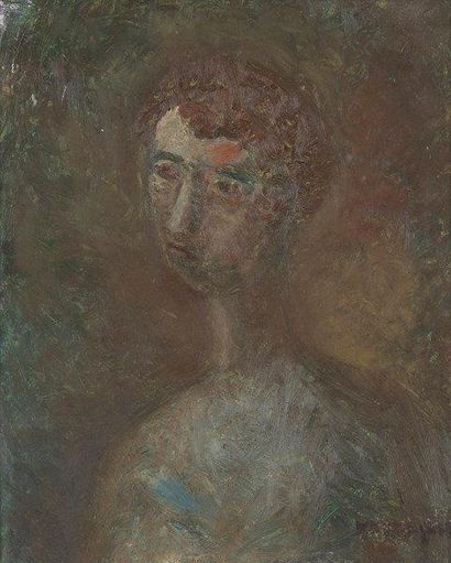 Pinchus KREMEGNE (1890-1981) Jeune femme juive Huile sur carton. Signée en bas à...