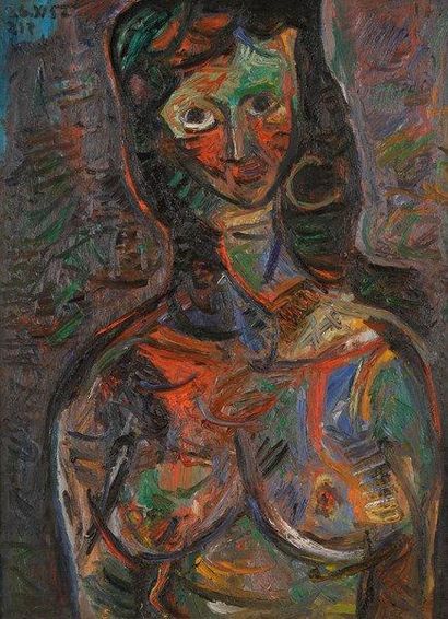 David LAN-BAR [polonais] (1912-1987) Buste de femme, 1952 Huile sur toile. Signée...