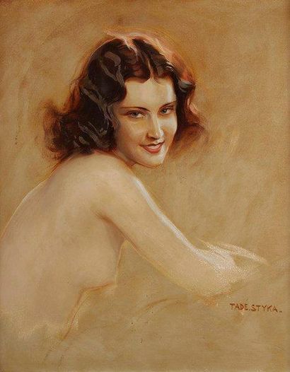 Tadeusz STYKA [polonais] (1889-1954) Femme accoudée Huile sur toile. Signée en bas...