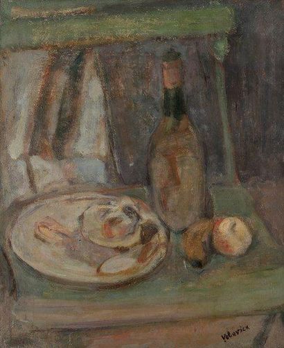 LAZARE VOLOVICK (1902-1977) Nature morte à la bouteille et fruits Huile sur toile....