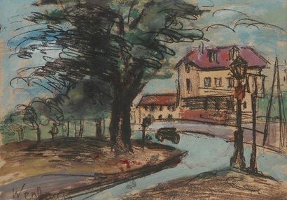 Albert WEINBAUM (1890-1943) Rue de banlieue Gouache, aquarelle et crayon. Signée...