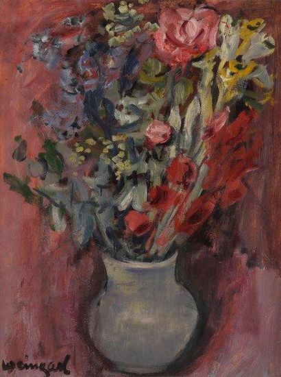 Joachim WEINGART (1895-1942) Bouquet de fleurs Huile sur papier contrecollé sur panneau....