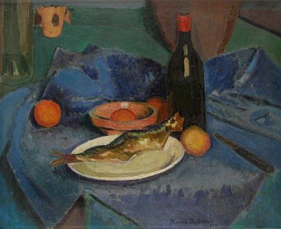Pierre DUBREUIL (1891-1970) Nature morte à la nappe bleue, 1926 Huile sur toile....