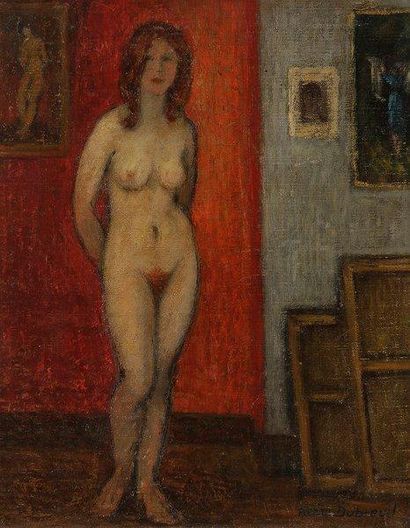 Pierre DUBREUIL (1891-1970) Nu au mur rouge Huile sur toile. Signée en bas à droite....