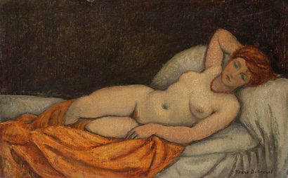 Pierre DUBREUIL (1891-1970) Nu couché au collier rouge Huile sur toile. Signée en...
