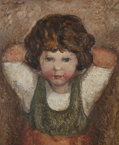 Pierre DUBREUIL (1891-1970) Portrait de fillette Huile sur toile. Signée en haut...