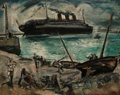 Emile-Othon FRIESZ (1879-1949) Le Havre, la Sortie du Paris, 1921 Huile sur toile....