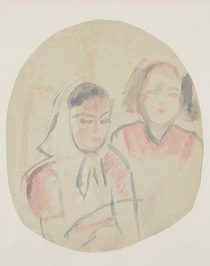 Kees VAN DONGEN (1877-1968) Jeunes femmes au foulard Aquarelle. Annotée au dos «oeuvre...