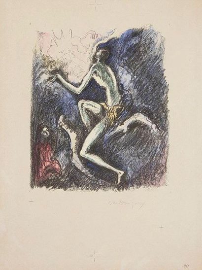 Kees VAN DONGEN (1877-1968) La Danse du feu, vers 1949 Aquarelle sur fond lithographique....