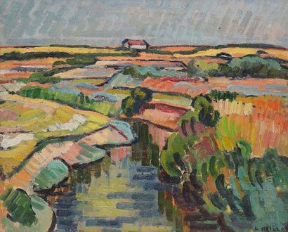 Louis NEILLOT (1898-1973) Lauzières, 1949 Huile sur isorel. Signée et datée en bas...