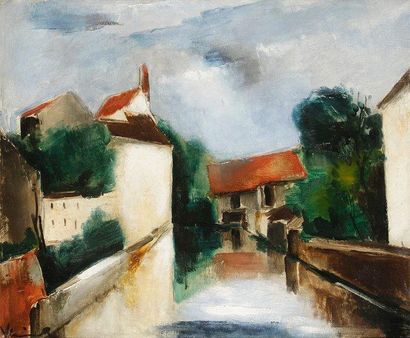 Maurice de Vlaminck (1876-1958) Village, vers 1910 Huile sur toile. Signée en bas...