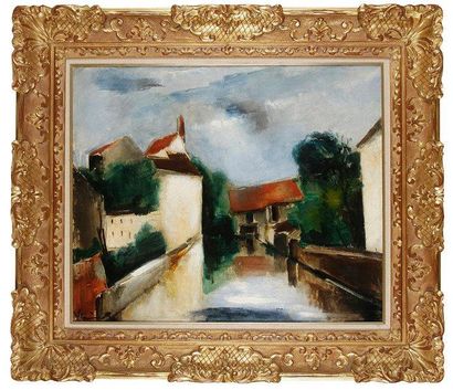 Maurice de Vlaminck (1876-1958) Village, vers 1910 Huile sur toile. Signée en bas...