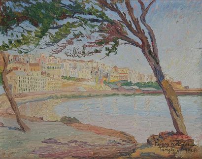 Henri VALENSI (1883-1960) Maroc, vue de Tanger, 1926 Huile sur panneau. Signée, datée...