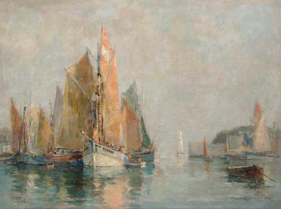 Robert LAROCHE (XIXe-XXe siècle) Le Port de Concarneau, 1959 Huile sur toile. Signée,...