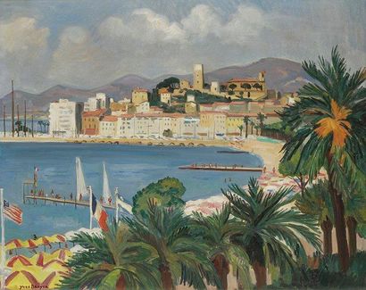 Yves BRAYER (1907-1990) Cannes, La Croisette, 1978 Huile sur toile. Signée en bas...