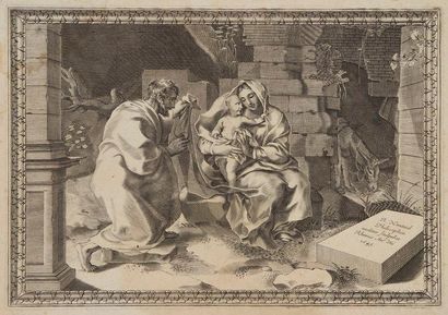Robert NANTEUIL (1623-1678) La Sainte Famille. 1645. Burin (copie en contre-partie...