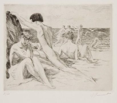 Raphaël Drouart (1884-1972) Devant la mer. 1926. Pointe sèche. 200 x 160. Lefrançois...