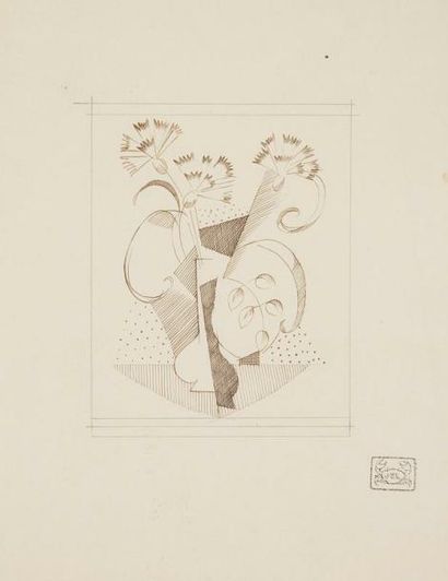 Jean-Emile LABOUREUR (1877-1943) Bouquet cubiste. Vers 1918. Dessin à la plume et...