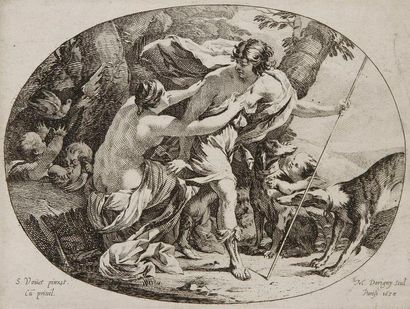 Michel DORIGNY (1617-1665) Vénus et Adonis; Mars et Vénus. 1638. Eau-forte d'après...