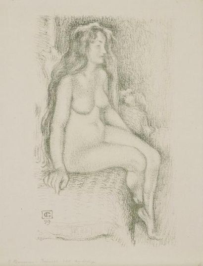 GEORGES LEMMEN (1865-1916) Nu, femme assise. 1899. Autographie. 190 x 305. Impression...