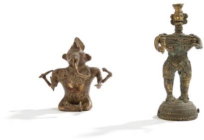 null Ganesh et divinité debout en bronze, Inde, orissa ou Mahya pradesh, XIXe - XXe...