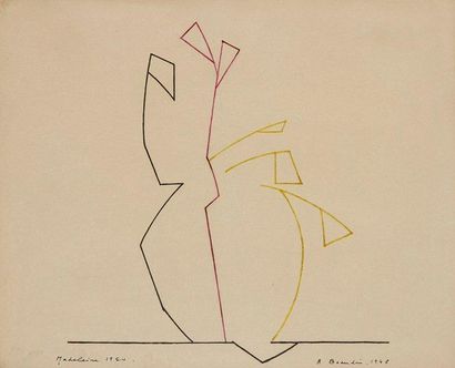 André BEAUDIN (1895-1979) 
Fleurs, 1948
Dessin à l'encre de couleurs.
Signé et daté...