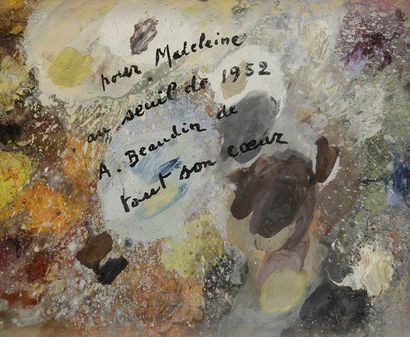 André BEAUDIN (1895-1979) 
Palette, 1952
Huile.
Signée, datée et dédicacée.
39 x...