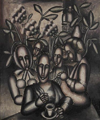 Suzanne ROGER (1899-1986) 
Au Jardin, 1925
Huile sur toile.
Signée en haut à gauche.
65...
