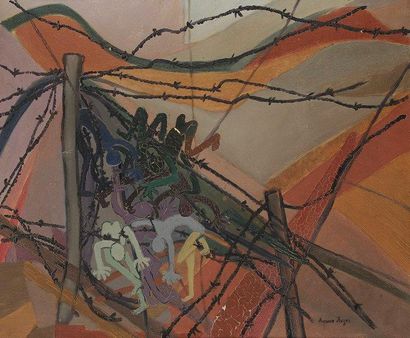 Suzanne ROGER (1899-1986) 
Barbelés, 1954
Huile sur toile.
Signée en bas à droite.
(Petits...