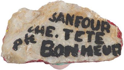 Jean-Joseph SANFOURCHE (1929-2010) 
Artaud, tête porte bonheur
Quartz peint.
Signé...