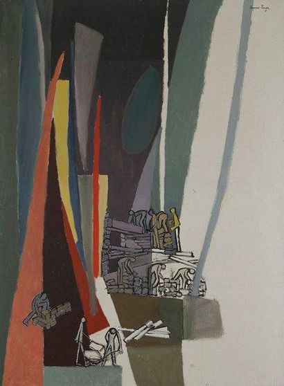 Suzanne ROGER (1899-1986) 
Le Chantier dans les bois, 1960
Huile sur toile.
Signée...