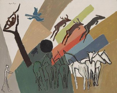 Suzanne ROGER (1899-1986) 
Les Huit chevaux, 1965
Huile sur toile.
Signée en haut...