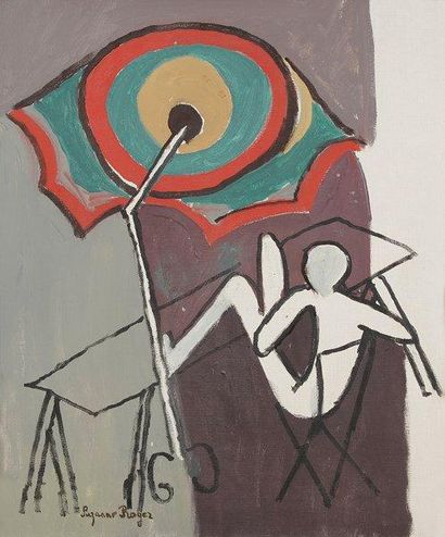 Suzanne ROGER (1899-1986) 
L'Adolescent à l'ombrelle, 1982
Huile sur toile.
Signée...