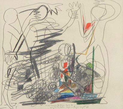 Suzanne ROGER (1899-1986) 
Composition aux personnages, 1948
Dessin au crayon noir...