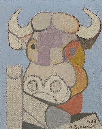 André BEAUDIN (1895-1979) 
La Vache à la barrière, 1938
Huile sur toile
Signée et...