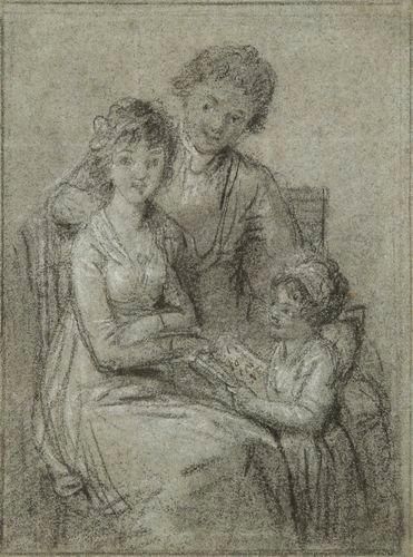 Jean Baptiste MALLET (Grasse 1759 - Paris 1835) L'Heureuse famille Pierre noire et...
