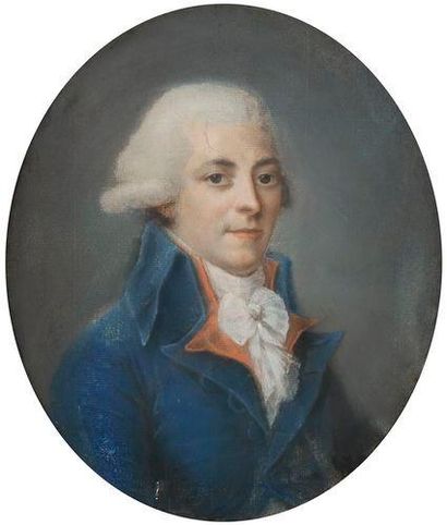 Ecole francaise vers 1760 Portrait d'homme à l'habit bleu et rouge Pastel ovale....