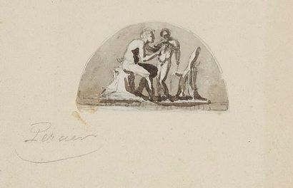 Attribué à Charles PERCIER (1764-1838) Deux figures mythologiques Lavis gris, noir...