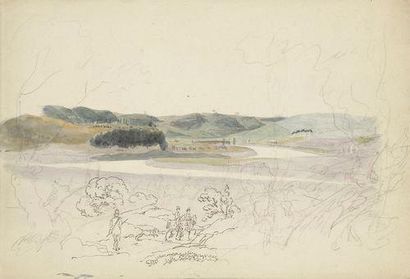 Friedrich SALATHÉ (Binningen 1793 - Paris 1860) Paysage de collines aux cavaliers...