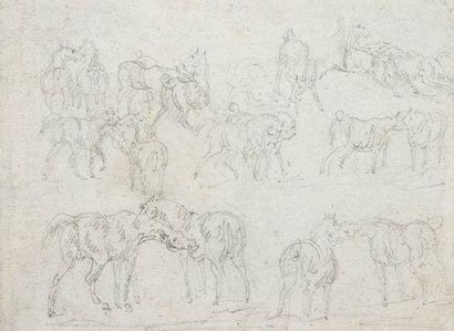 Théodore GERICAULT (1791-1824) Feuille d'étude de chevaux Crayon noir. 8,5 x 12 cm...