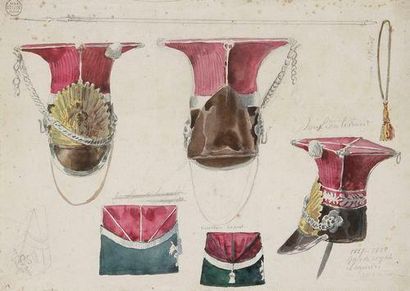 Auguste RAFFET (1804-1860) Études de coiffures militaires (lancier, garde royal);...