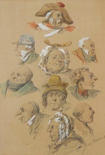 Henry MONNIER (1805-1877) Dix têtes d'expression Mine de plomb, aquarelle et gouache...