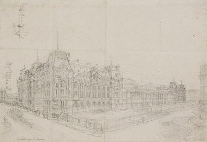 Michel Charles FICHOT (Troyes 1817 - Paris 1903) Vue de la gare Saint Lazare Crayon...