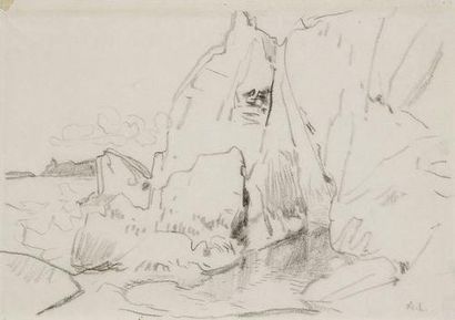 Auguste LEPÈRE (Paris 1849 -? 1915) Paysage aux falaises Crayon noir. 14,6 x 21,8...