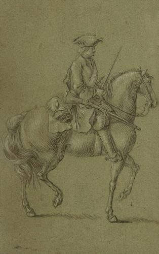 Attribué à Charles PARROCEL (1688-1752) Un cavalier Pierre noire et rehauts de blanc...