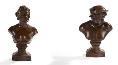 ÉCOLE FRANÇAISE, milieu du XVIIIe siècle Mercure Buste petite nature en bronze à...