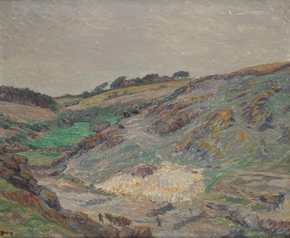 Joseph VITAL-LACAZE (1874-1946) Paysage de Bretagne, 1913 Huile sur toile. Signée...