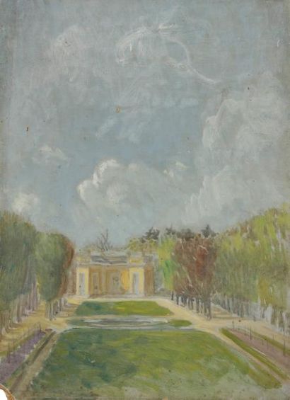 Henri GIRAULT DE NOLHAC (1884-1948) Versailles, le Pavillon français Huile sur carton....